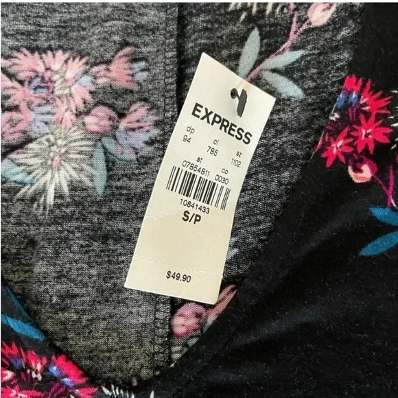 Express Black and Pink Long Sleeve V-Neck Choker Sundress - Picture 5 of 6